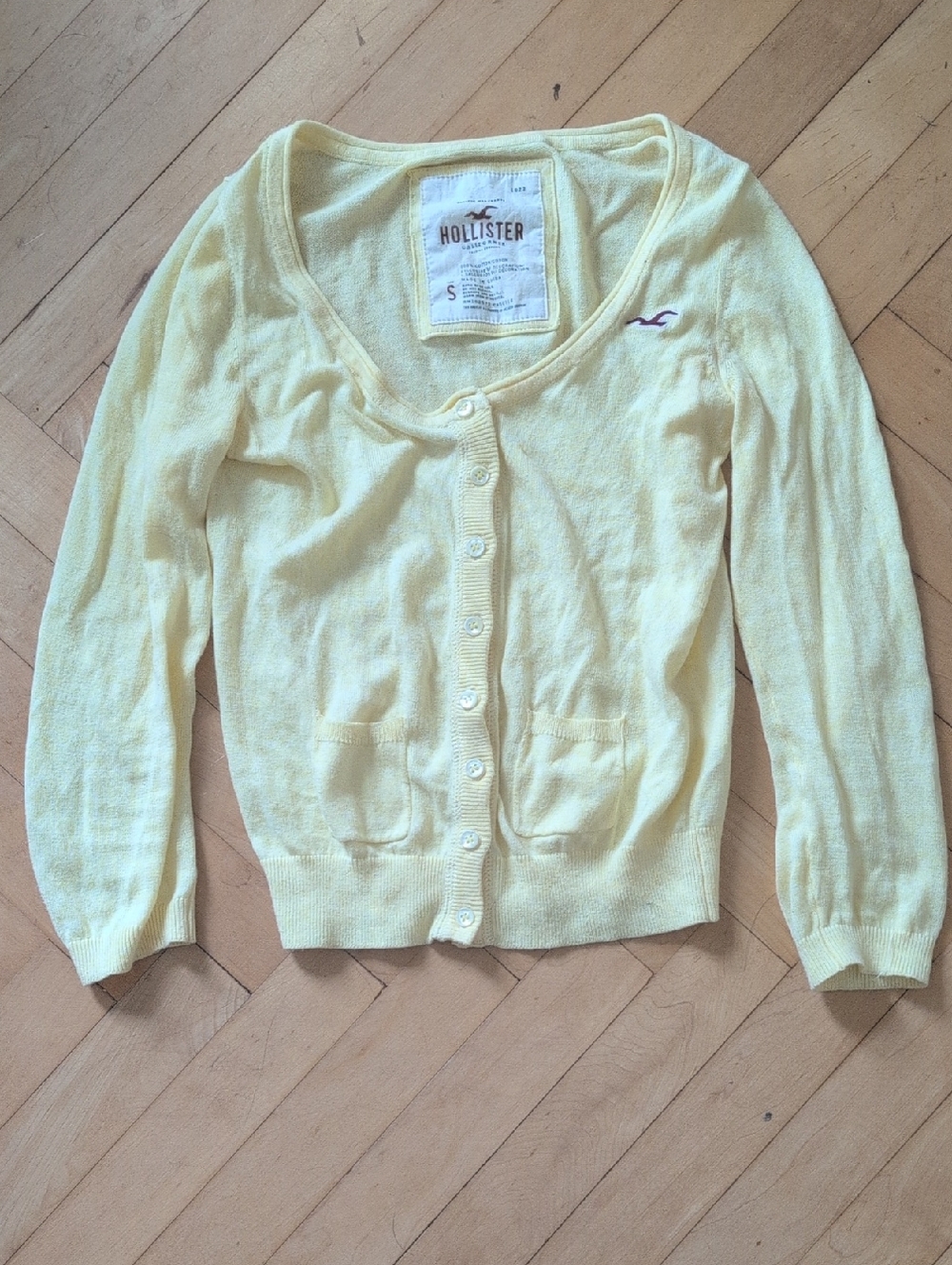 Hollister Pale Yellow Button-Front Cardigan Size S